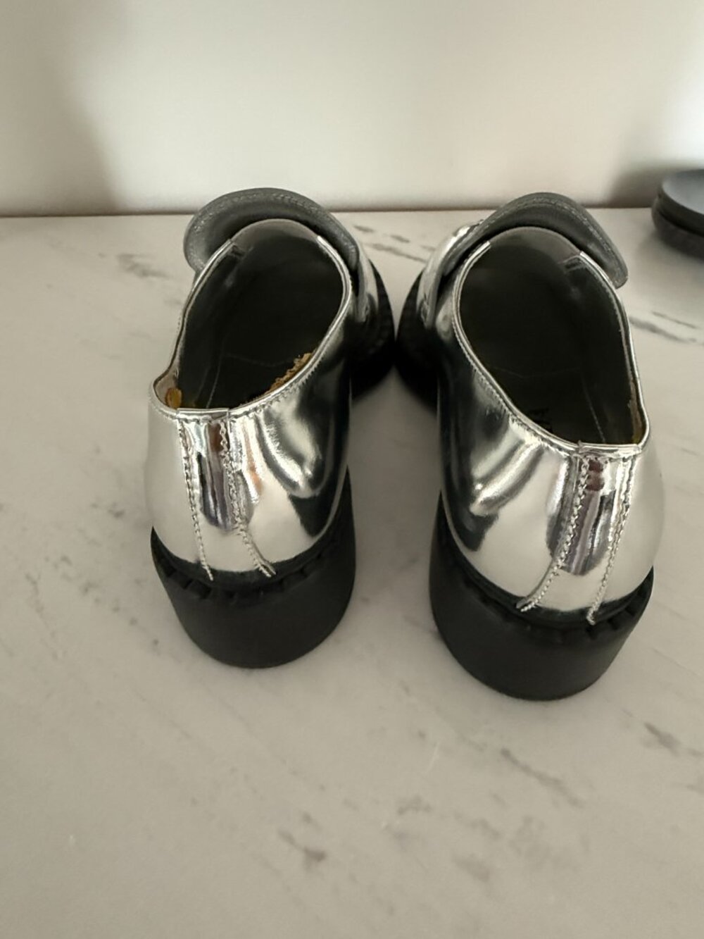 Prada Silver / Argento Triangle Logo Metallic Loafers (Size 36) - Picture 6 of 7